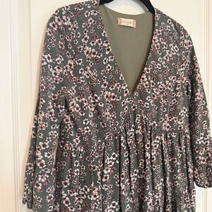 Altar'd State Olive Green Dress with Floral Accents